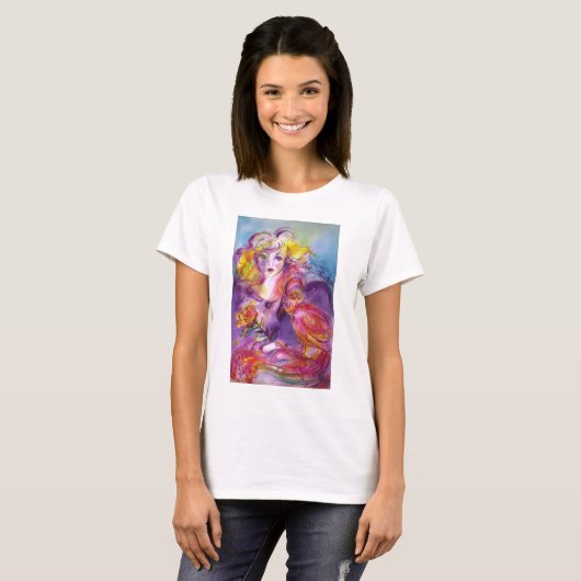 ROSINA/Lady met Roos en papegaai T-shirt (Voorkant volledig)