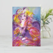 ROSINA/ROMANTISCHE LADY, ROOS EN PARROT Roze blauw Kaart (Staand voorkant)