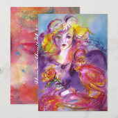 ROSINA/ROMANTISCHE LADY, ROOS EN PARROT Roze blauw Kaart (Voorkant / Achterkant)