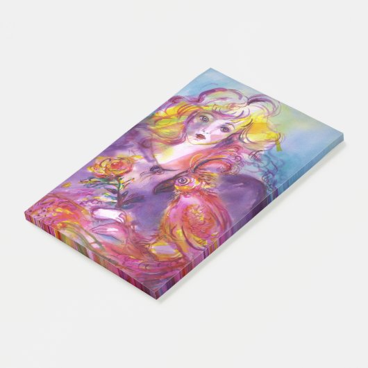 ROSINA/Young Girl met Roos en papegaai Post-it® Notes (Schuin)