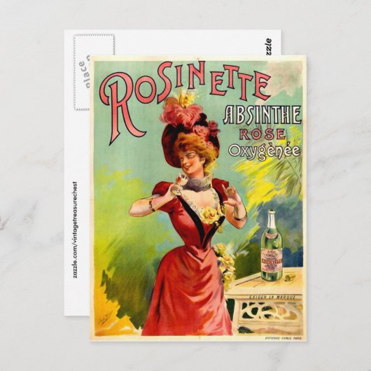 Rosinette Absinthe Roos Oxygénée Fine Art Briefkaart (Voorkant / Achterkant)