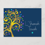 Rosj Hasjana Boom van het Leven Bladgoud op Marine Feestdagenkaart (Voorkant)