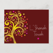 Rosj Hasjana Bourgondië Goud Folie Levensboom Vetg Feestdagenkaart (Voorkant)