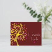 Rosj Hasjana Bourgondië Goud Folie Levensboom Vetg Feestdagenkaart (Staand voorkant)