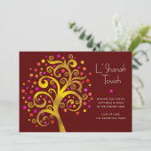 Rosj Hasjana Goud Folie Boom des Levens Stout Burg Feestdagenkaart (Staand voorkant)