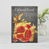 Rosj Hasjana Rode Aquarel Granaatappel Goud Grijs Feestdagenkaart (Staand voorkant)