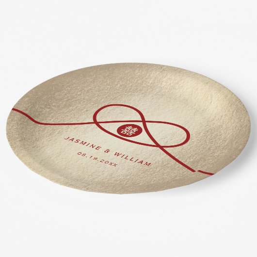 Roske Knotel Union Dubbel Geluk Chinese Huwelijk Papieren Bordje (Gekanteld)