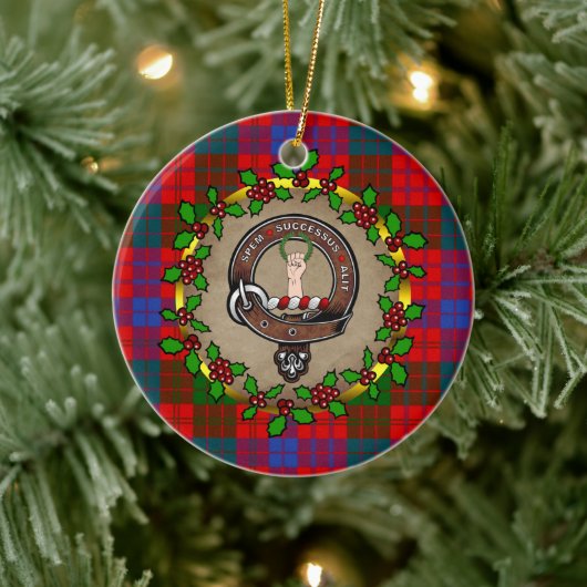 Ross Clan Badge & Tartan Gepersonaliseerde Kerstmi Keramisch Ornament (Boom)