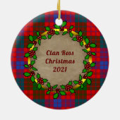 Ross Clan Badge & Tartan Gepersonaliseerde Kerstmi Keramisch Ornament (Achterkant)