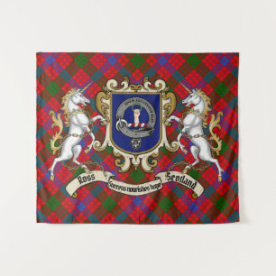 Ross Clan Badge & Unicorns met Tartan Wandkleed