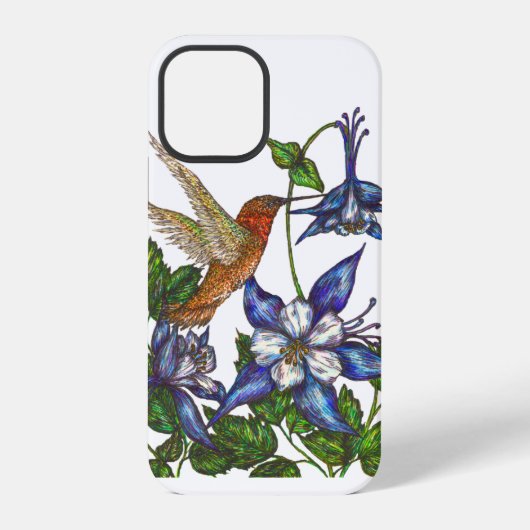 Rosse Kolibrie en Akelei iPhone Hoesje (Achterkant)