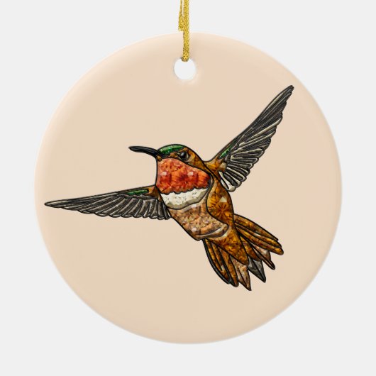 Rosse Kolibrie Keramisch Ornament (Achterkant)