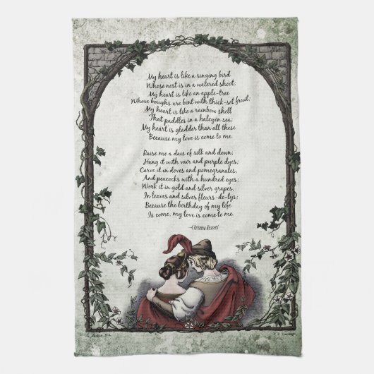 Rossetti "Love" Victoriaans Poetry Art Tea Towel Theedoek (Verticaal)