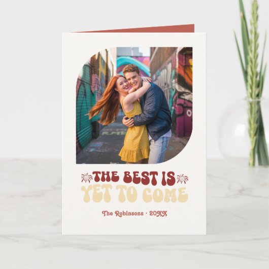 Rosso & Cream Champagne Retro Nieuwjaarsfoto Feestdagen Kaart (Voorkant)