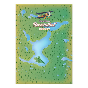 Røssvatnet Noorwegen meer kaart kunstprint. Foto Afdruk
