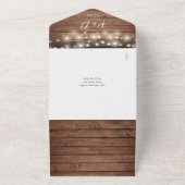 Rost houten QR-code stringlichtjes bloemensieraden All In One Uitnodiging (Buitenkant)