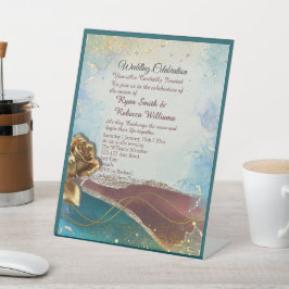 Rostbruine gouden abstract huwelijksvoetstukbord reclamebord met voetstuk