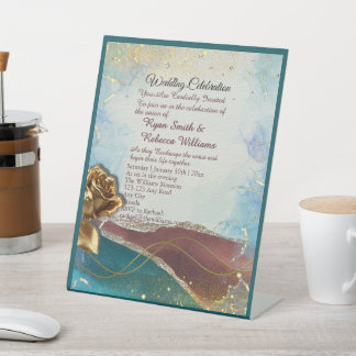 Rostbruine gouden abstract huwelijksvoetstukbord reclamebord met voetstuk