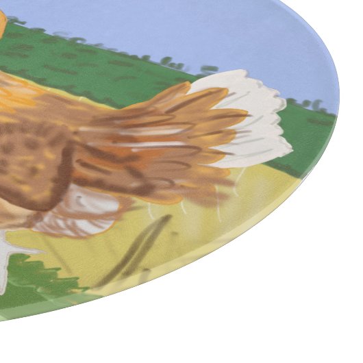 Roster en bruine kip op het platteland snijplank (Hoek)