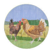 Roster en bruine kip op het platteland snijplank (Voorkant)