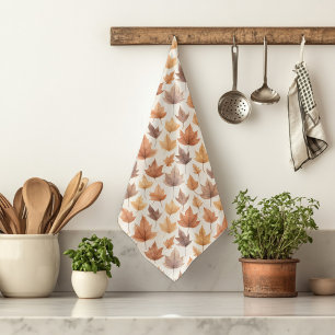 Rostgouden Bruin Waterverf Herfstblad Patroon Theedoek