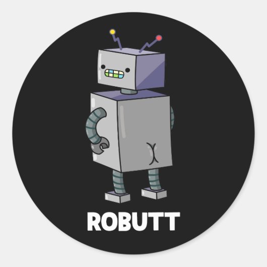 RostomFunny Robot Pun Dark BG Ronde Sticker (Voorkant)