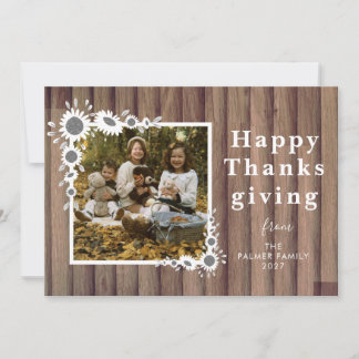Rostre Hout Zonnebloem Gelukkig Thanksgiving Foto Feestdagenkaart