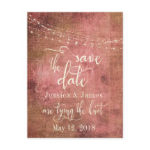 Rostroze 'Save the Date' met vintage roze jute en 