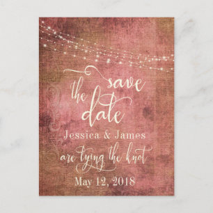 Rostroze 'Save the Date' met vintage roze jute en Aankondigingskaart