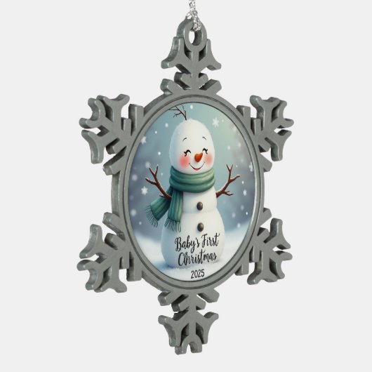 rosty Snuggles – Baby’s First Christmas 2025 Tin Sneeuwvlok Ornament (Links)