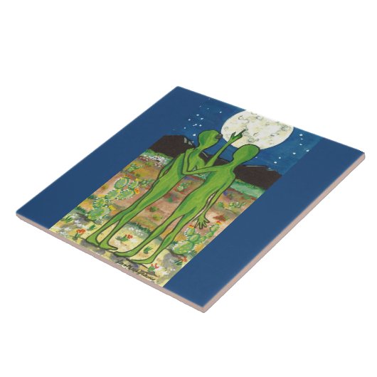 Roswell Alien Romatic crasht UFO Funny Whimsical Tegeltje (Zijkant)