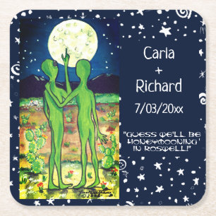 Roswell Alien Wedding Jubileum UFO Funny Custom Kartonnen Onderzetters