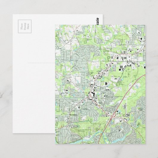 Roswell Georgia Map (1992) Briefkaart (Voorkant / Achterkant)