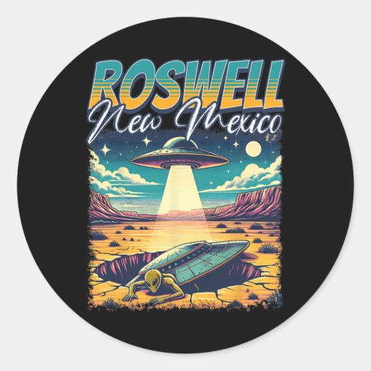 Roswell New Mexico 1947 Alien Abduction Ufo Crash  Ronde Sticker (Voorkant)