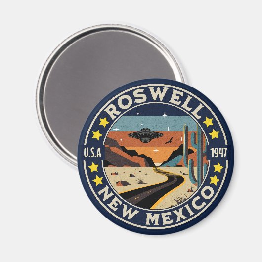 Roswell New Mexico Nostalgic UFO Backdrop Magneet (Voorkant / Achterkant)