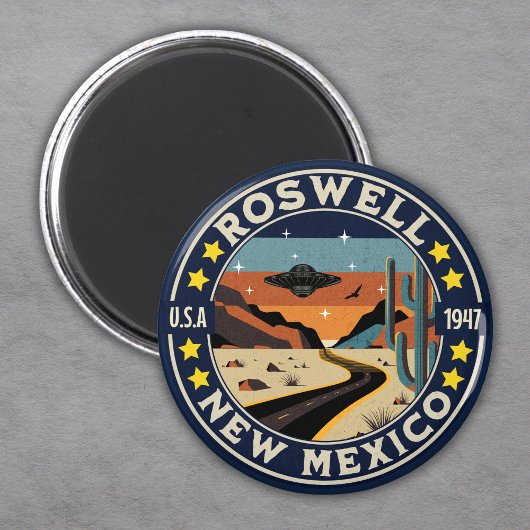 Roswell New Mexico Nostalgic UFO Backdrop Magneet