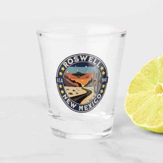Roswell New Mexico Nostalgic UFO Backdrop Shot Glas (Voorkant)