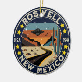 Roswell New Mexico Retro UFO Terrain Keramisch Ornament (Links)