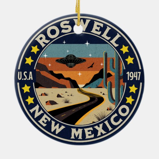 Roswell New Mexico Retro UFO Terrain Keramisch Ornament (Achterkant)