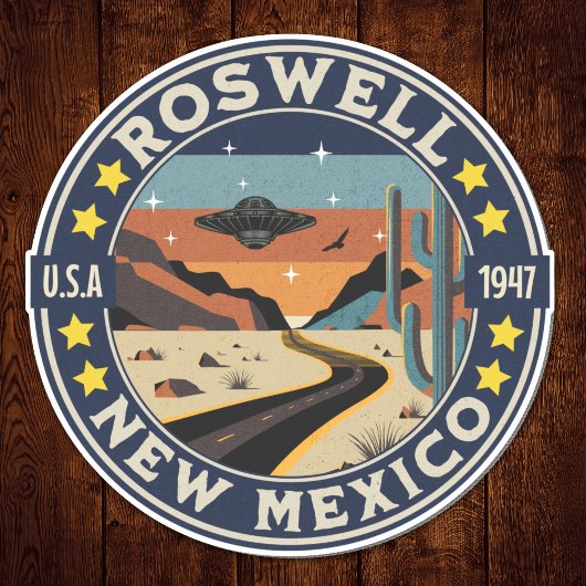 Roswell New Mexico Retro UFO Terrain Sticker