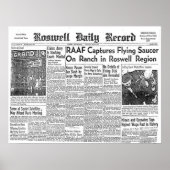 Roswell UFO Incident Newspapier clipping Poster (Voorkant)