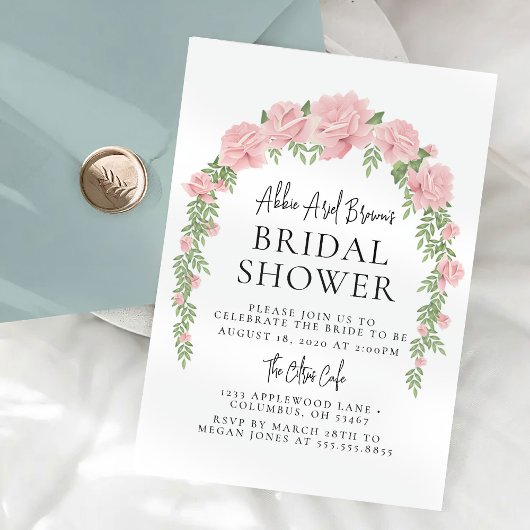 Rosy Arch Minimale Bridal Shower-uitnodiging Kaart