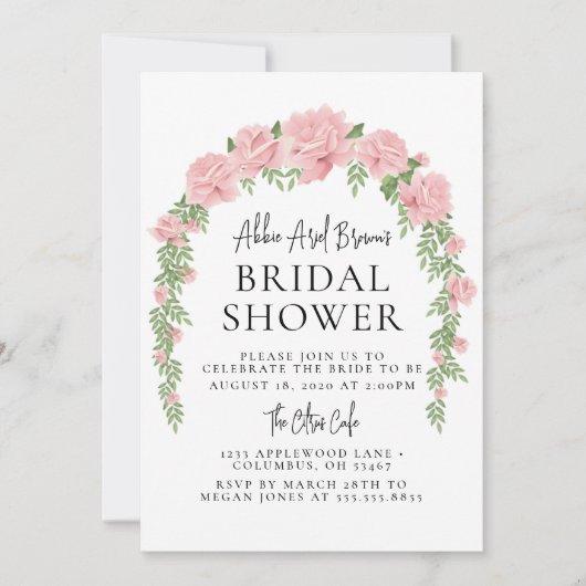Rosy Arch Minimale Bridal Shower-uitnodiging Kaart (Voorkant)