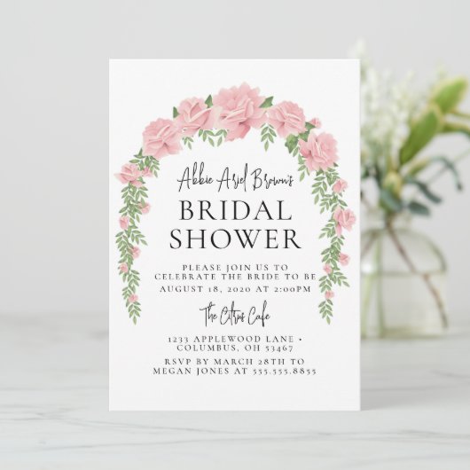 Rosy Arch Minimale Bridal Shower-uitnodiging Kaart (Staand voorkant)