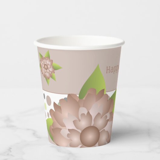Rosy Beige Floral Papieren Bekers (Voorkant)