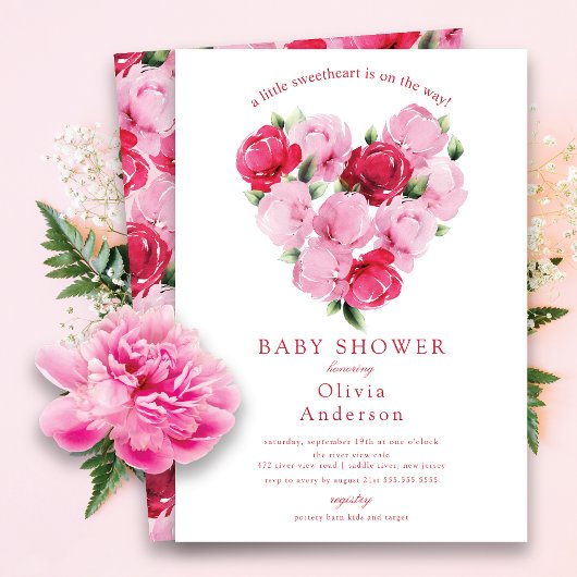 Rosy Blooms Sweetheart Baby shower Kaart