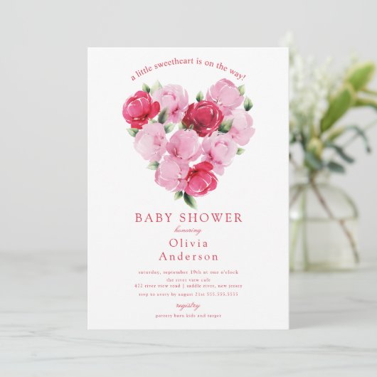 Rosy Blooms Sweetheart Baby shower Kaart (Staand voorkant)