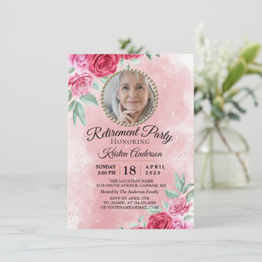 Rosy Blush Beauful Retirement Party Kaart (Staand voorkant)