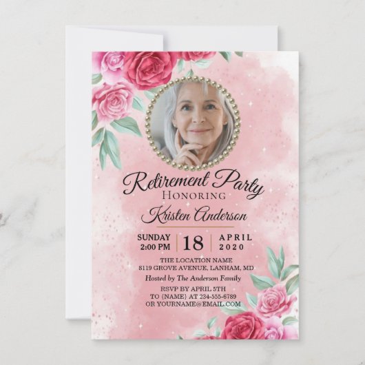 Rosy Blush Beauful Retirement Party Kaart (Voorkant)
