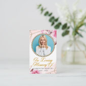 Rosy Blush Custom Photo Funeral Prayer Kaart Visitekaartje (Staand voorkant)
